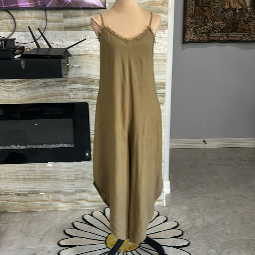 CATO Frayed Chambray Olive Romper. Size XS